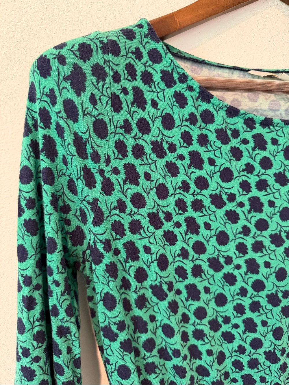 Boden Evelyn Jersey Midi Dress Sapling Leafy Bud Green Navy Floral Pockets Sz 8 - Picture 10 of 11